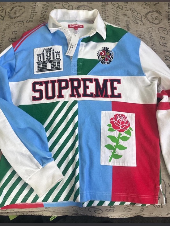 Supreme Other - Supreme Patchwork Rugby Shirt in Blue, Red, Green, White